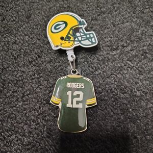 Green Bay Packers Aaron Rodgers Football Acrylic Badge Reel Retractable Id New